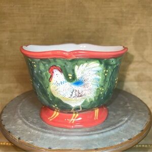 Certified International Patchwork Rooster Small Bowl Susan Winget Green Speckled